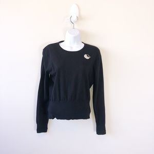 Silks Crewneck Sweater Black Pearl Rhinestone Embellishment Stretch Medium NWT’s
